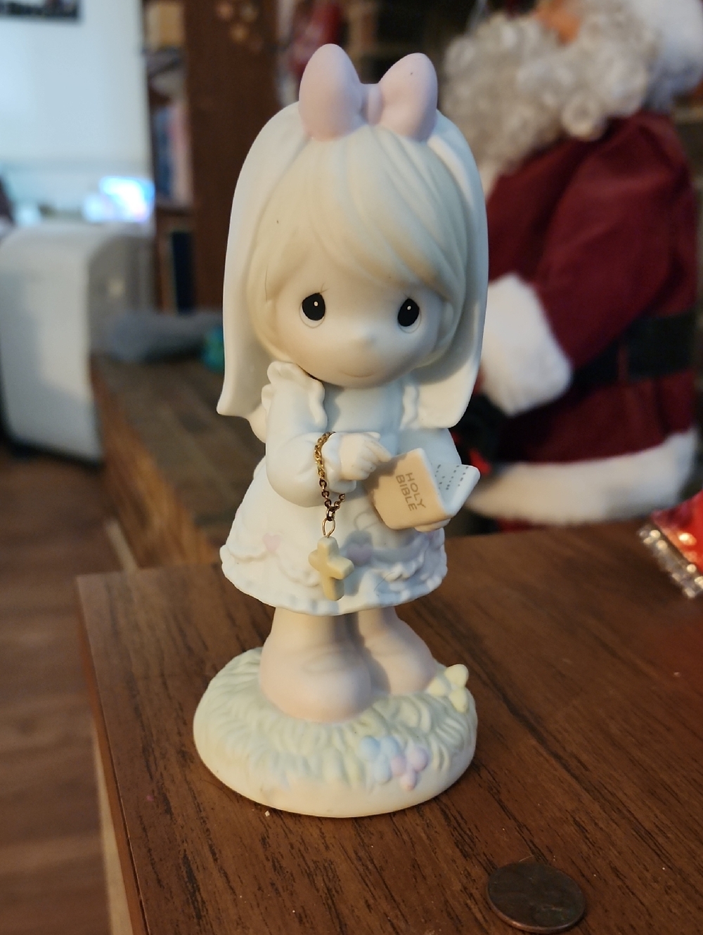Precious Moments Girl Figurine with The Holy Bible